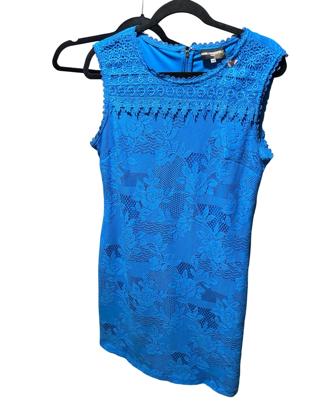 Karl Lagerfeld Paris Electric Blue Floral Lace Sleeveless Dress – Size 12
